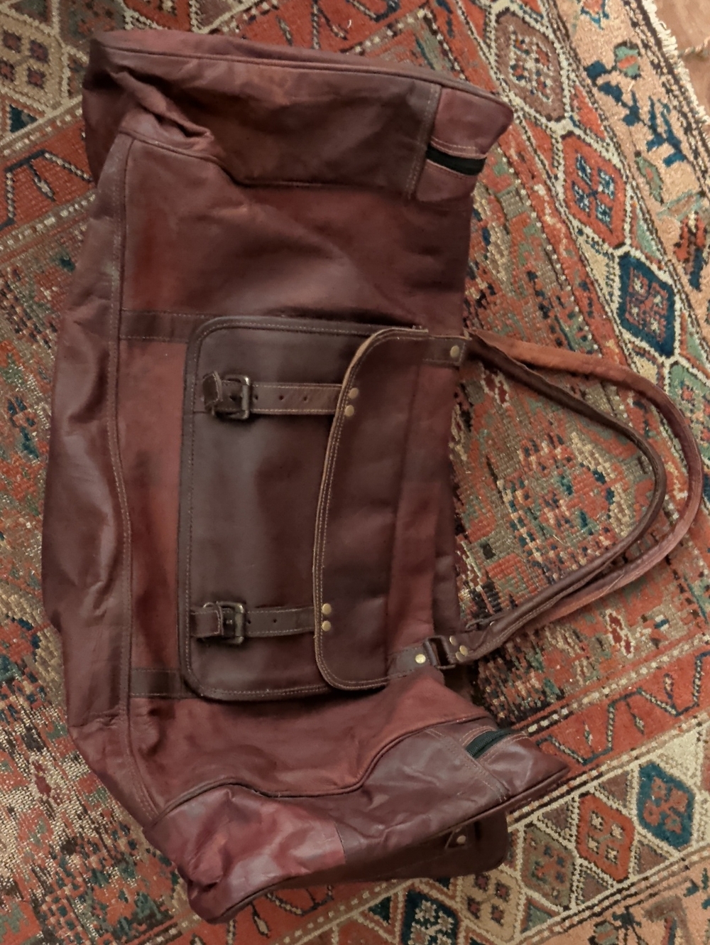 Classic Brown Leather Weekender Bag / Large Duffle